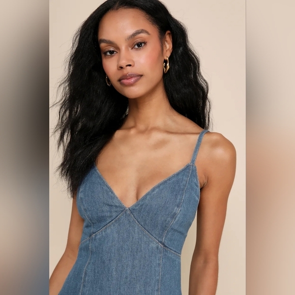 Lulus Crush-Worthy Trend Medium Wash Denim Sleeveless Midi Dress XS Party 90s - Picture 4 of 9